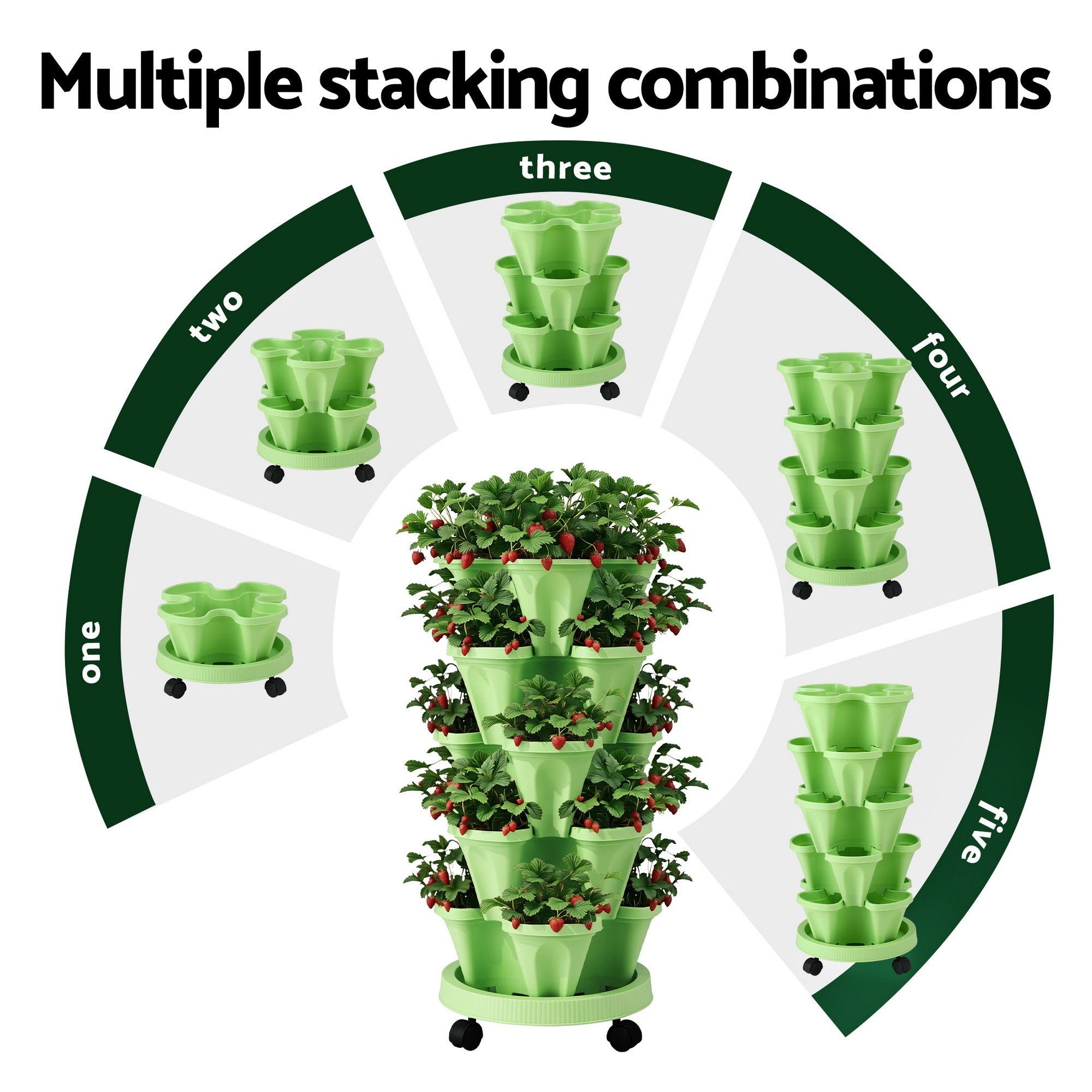 Green Fingers Garden Bed 5 Tier Vertical Garden Grey Strawberry Stackable Planters Herbs Light Green GARDEN-PLASTIC-25L-LGR
