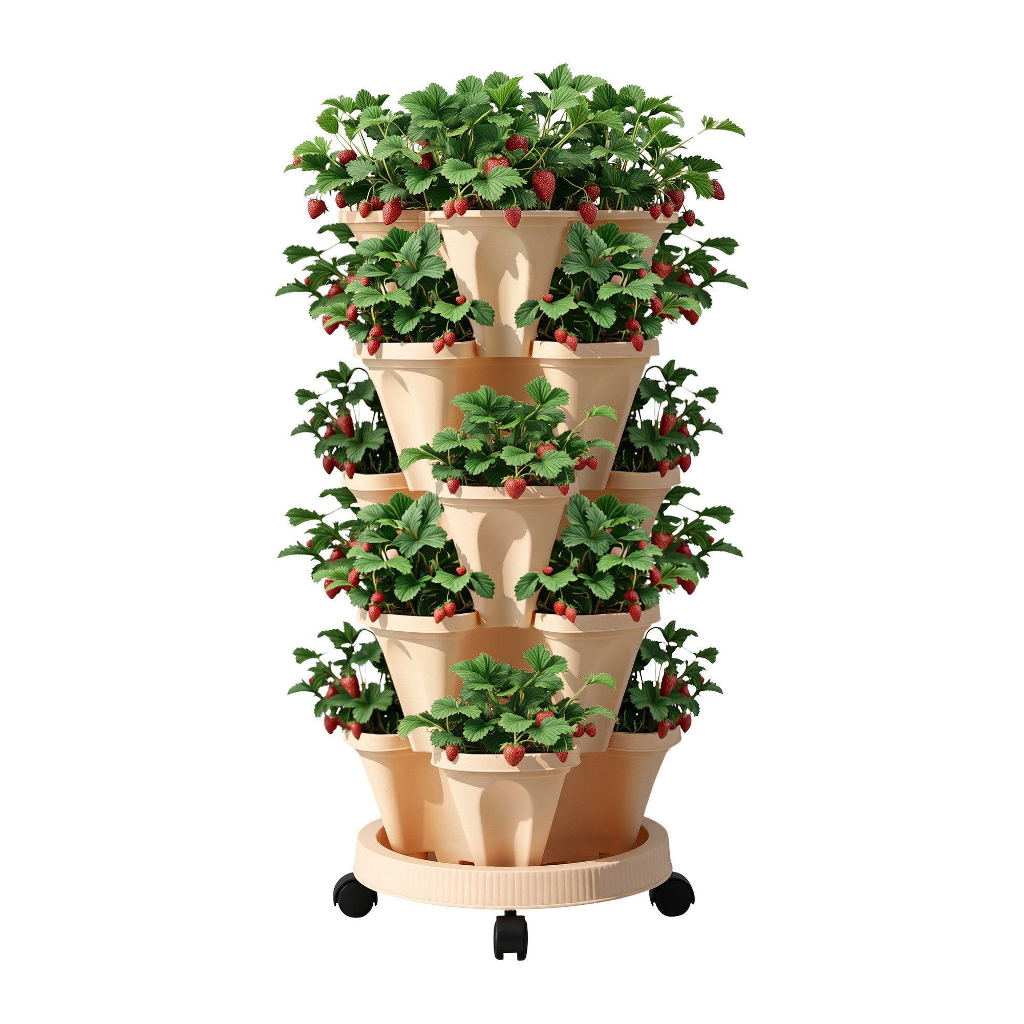 Green Fingers Garden Bed 5 Tier Vertical Garden Grey Strawberry Stackable Planters Herbs Beige GARDEN-PLASTIC-25L-LYE