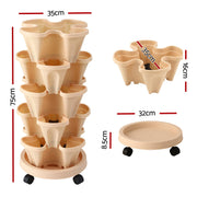 Green Fingers Garden Bed 5 Tier Vertical Garden Grey Strawberry Stackable Planters Herbs Beige GARDEN-PLASTIC-25L-LYE