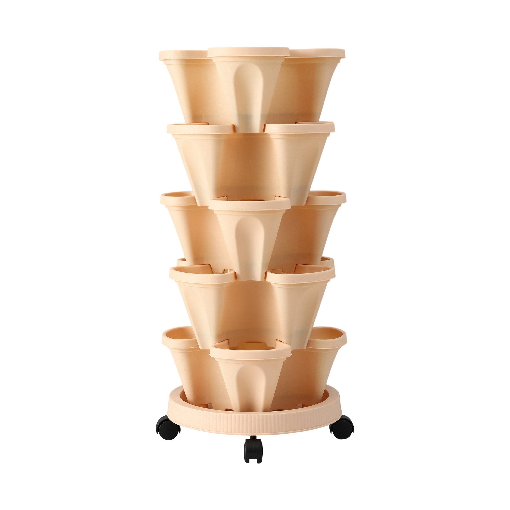 Green Fingers Garden Bed 5 Tier Vertical Garden Grey Strawberry Stackable Planters Herbs Beige GARDEN-PLASTIC-25L-LYE