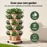 Green Fingers Garden Bed 5 Tier Vertical Garden Grey Strawberry Stackable Planters Herbs Beige GARDEN-PLASTIC-25L-LYE