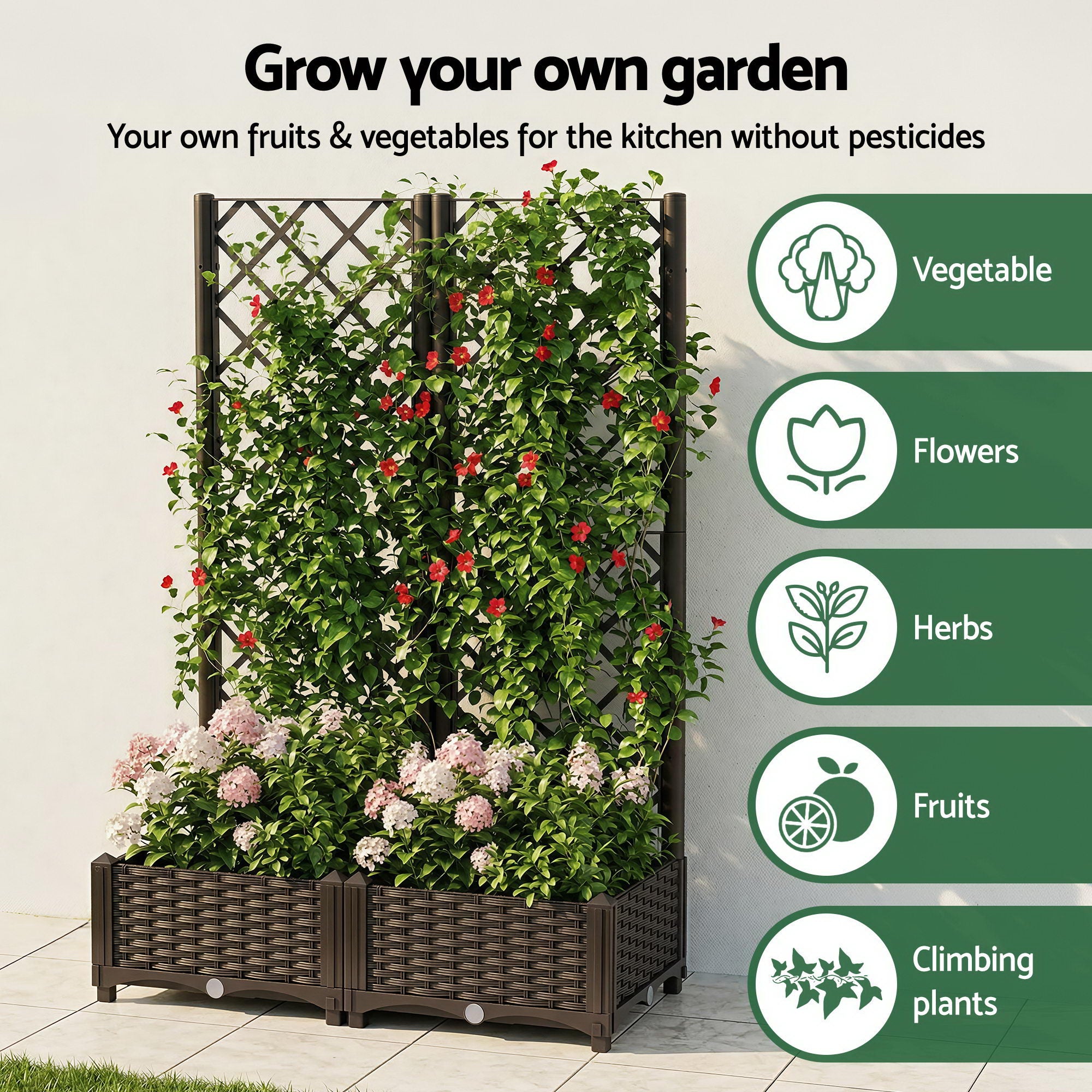 Green Fingers Raised Garden Bed Vertical Planter Self Watering Large Elevated Veggie Box 80x40x122cm GARDEN-PP-PANEL-80