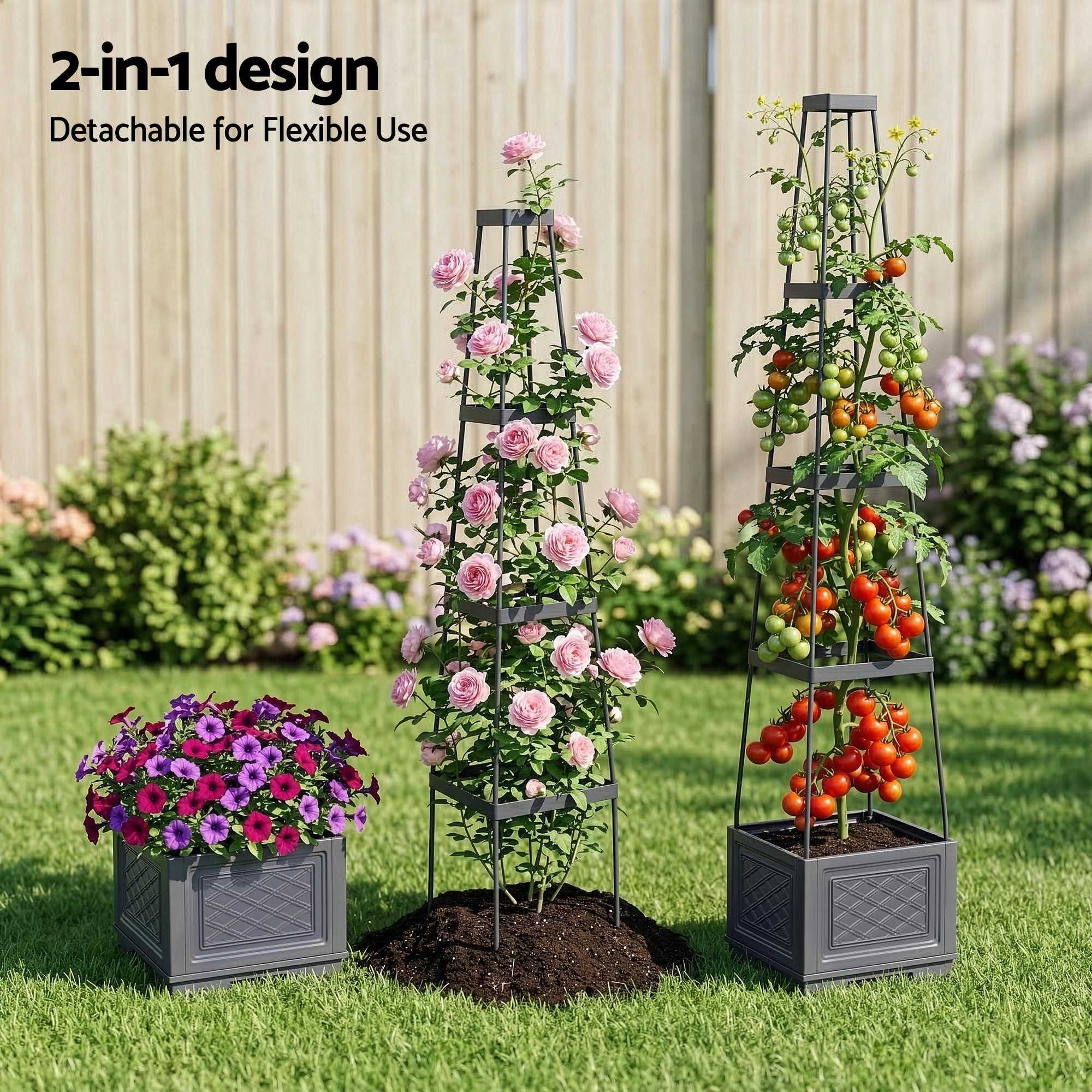 Green Fingers Self Watering Planter with Trellis Adjustable Height Modular Tomato Box 4 Layer 140cm GARDEN-PP-VTC-4