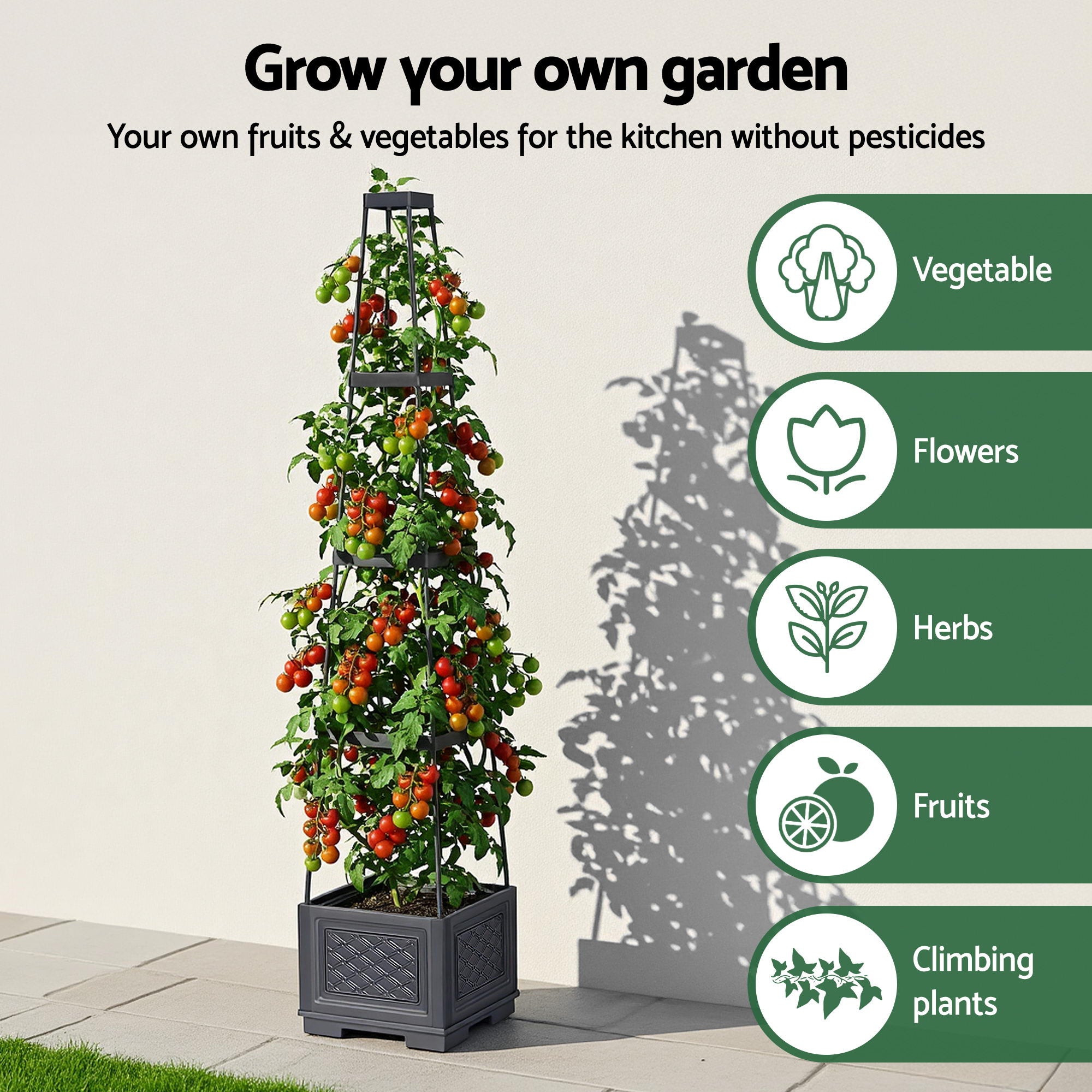 Green Fingers Self Watering Planter with Trellis Adjustable Height Modular Tomato Box 4 Layer 140cm GARDEN-PP-VTC-4