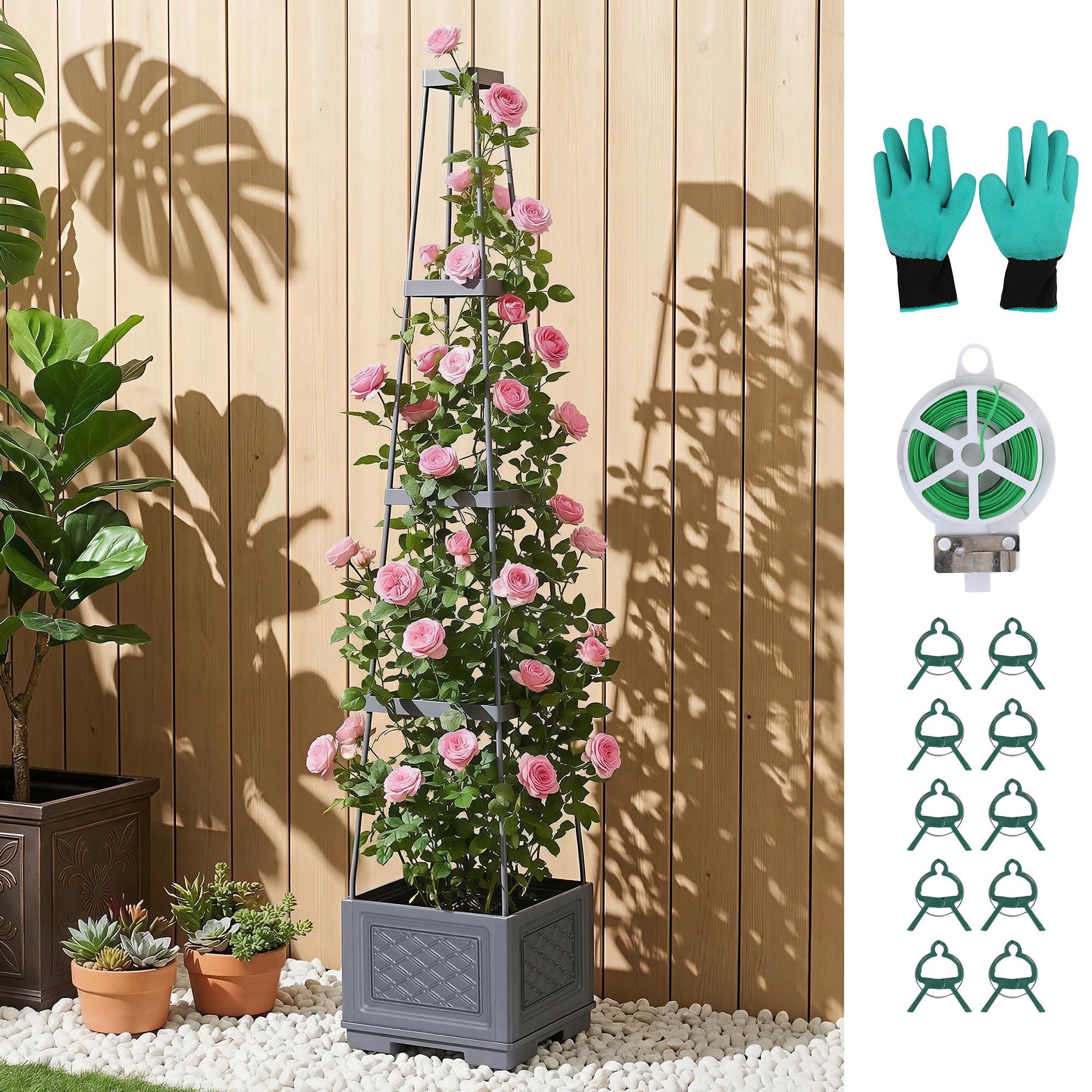 Green Fingers Self Watering Planter with Trellis Adjustable Height Modular Tomato Box 4 Layer 140cm GARDEN-PP-VTC-4