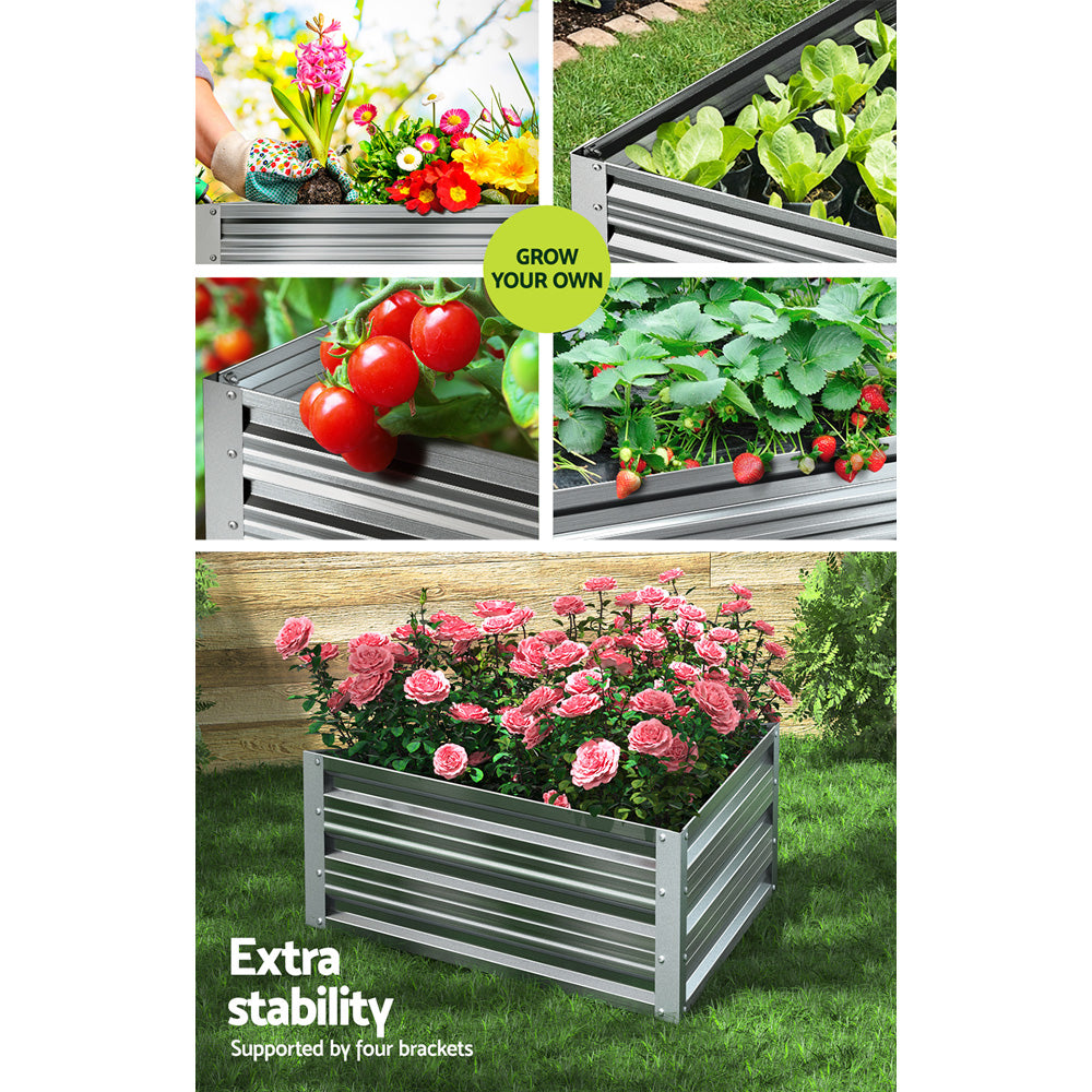 Green Fingers Garden Bed 86x86x30cm Planter Box Raised Container Galvanised Herb GARDEN-TRI-86-GR