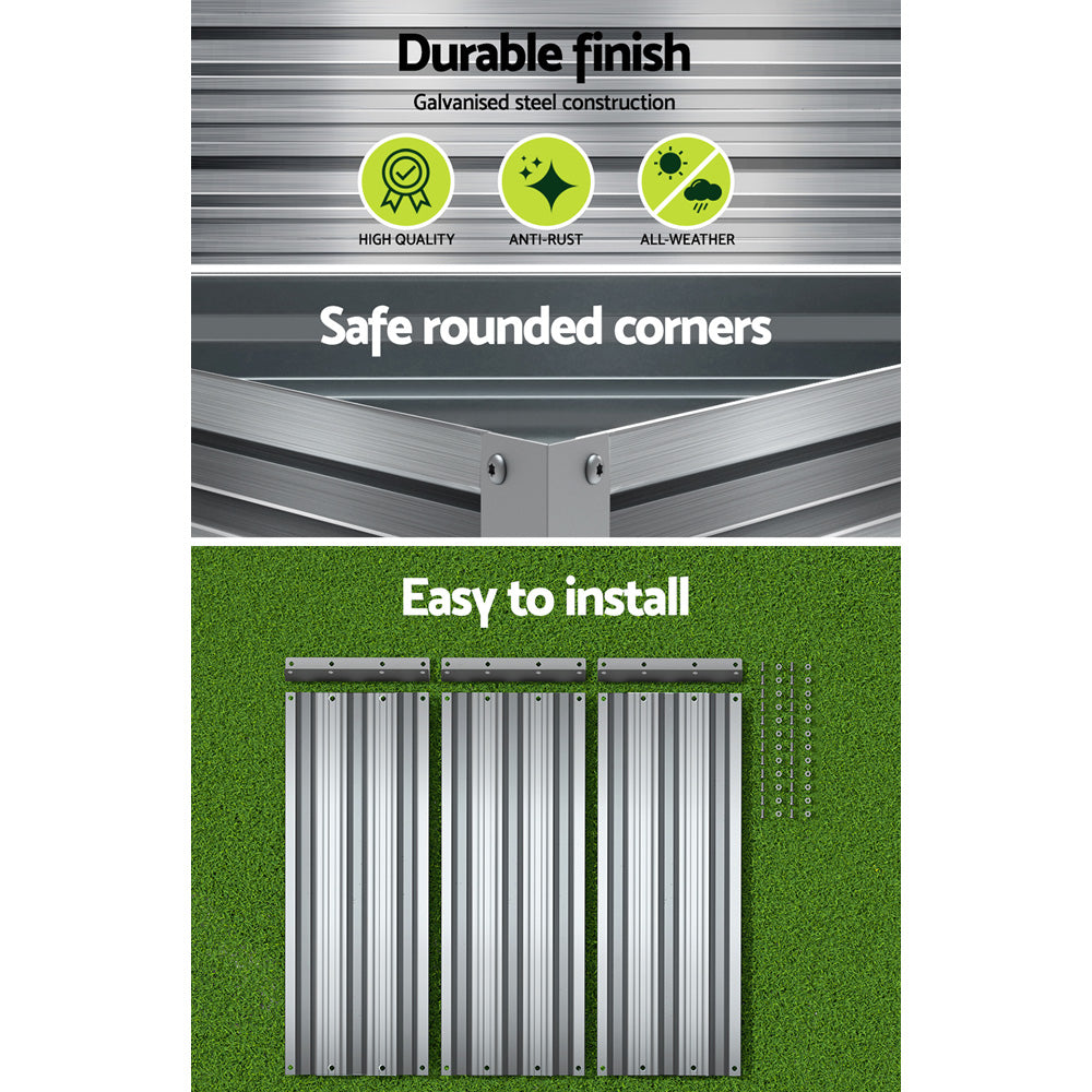 Green Fingers Garden Bed 86x86x30cm Planter Box Raised Container Galvanised Herb GARDEN-TRI-86-GR