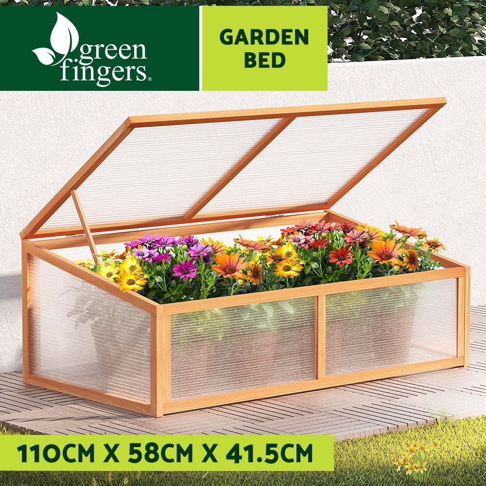 Green Fingers Garden Bed 110x58x42cm Wooden Planter Box Raised Container Growing GARDEN-WOOD-110-ROOF
