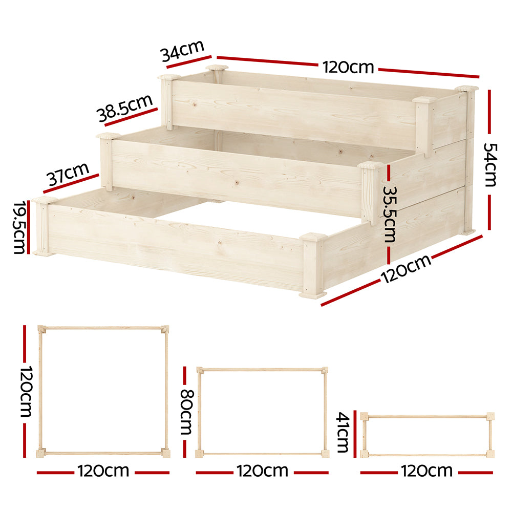 Green Fingers 3-Tier Wooden Raised Garden Bed Elevated Ground Vegetable Planter Box GARDEN-WOOD-3T-120120