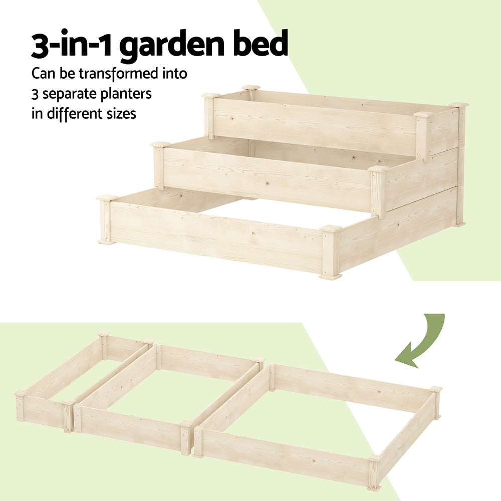 Green Fingers 3-Tier Wooden Raised Garden Bed Elevated Ground Vegetable Planter Box GARDEN-WOOD-3T-120120