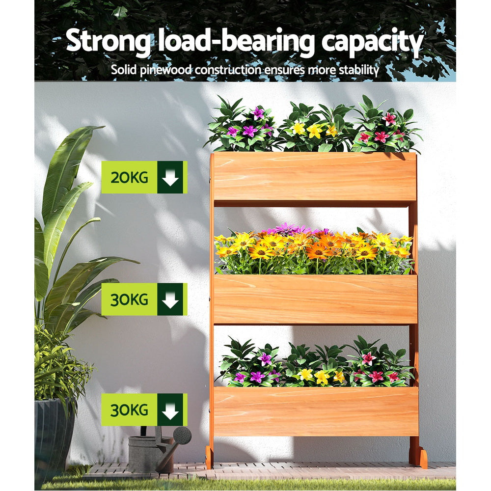 Green Fingers Garden Bed Elevated 69x39x106cm Wooden Planter Box Container Herb GARDEN-WOOD-3T-65