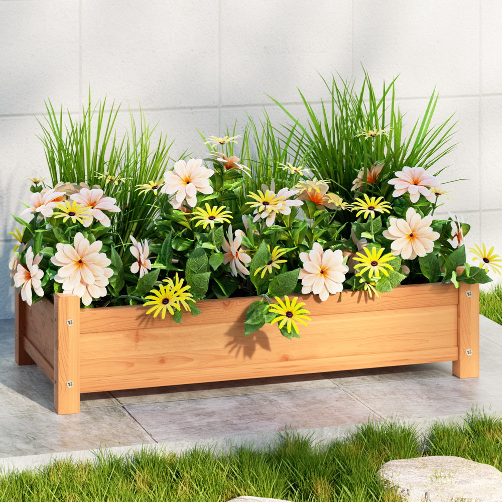 Green Fingers Garden Bed 65x33x16cm Wooden Planter Box Raised Container Growing GARDEN-WOOD-BOX-65