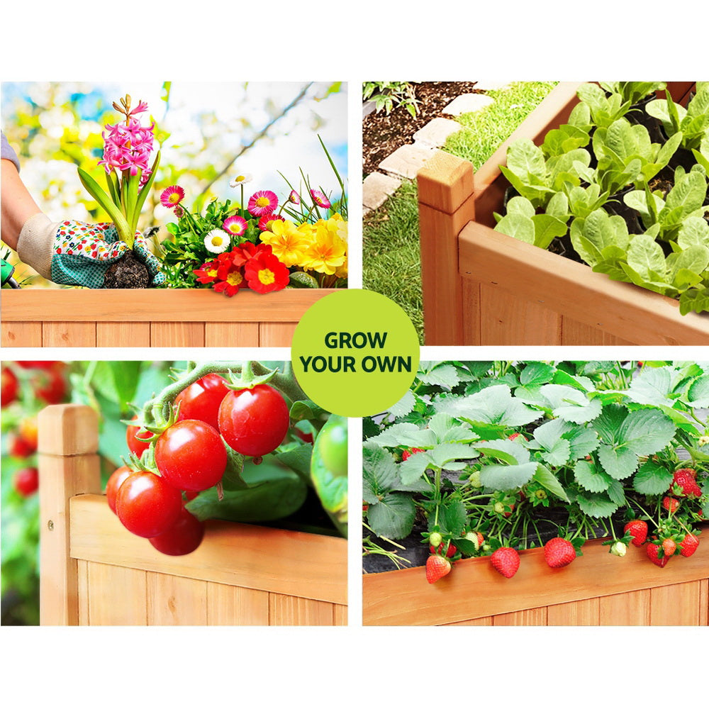 2x Green Fingers Raised Garden Bed 90x30x33cm Wooden Planter Box Raised Container Growing GARDEN-WOOD-BOX-90X2