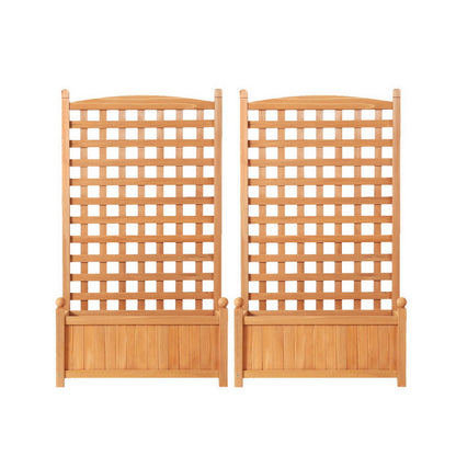 Green Fingers 2X Garden Bed Wooden 64x35x115cm Planter Raised Box Container Trellis GARDEN-WOOD-PANEL-58X2