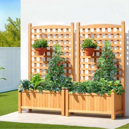 Green Fingers 2X Garden Bed Wooden 64x35x115cm Planter Raised Box Container Trellis GARDEN-WOOD-PANEL-58X2