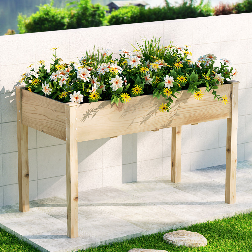 Green Fingers Garden Bed Elevated 120x60x80cm Wooden Planter Box Raised Container GARDEN-WOOD-PLAT-12060