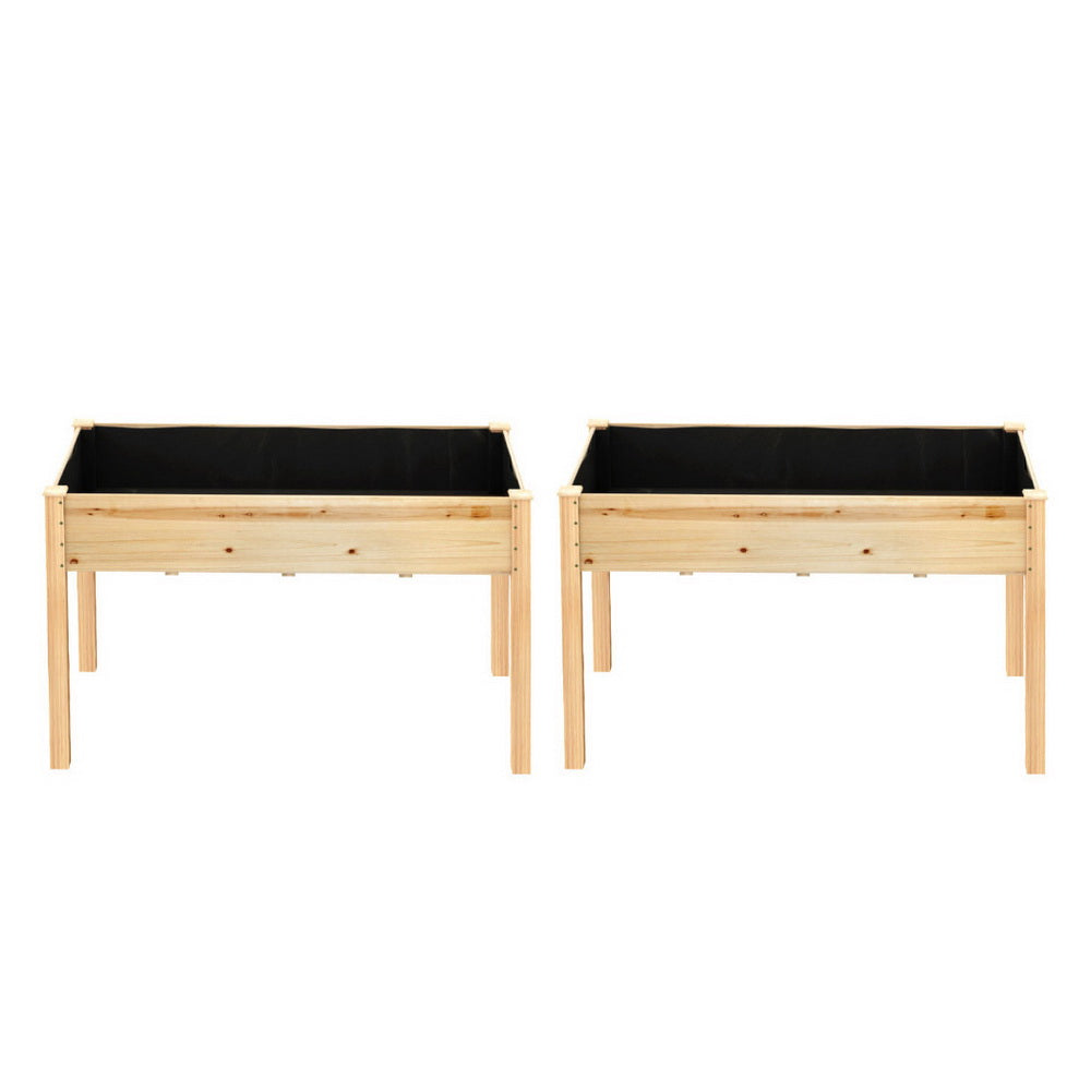 Green Fingers Raised Garden Bed 2x Elevated 120x60x80cm Wooden Planter Box Container GARDEN-WOOD-PLAT-12060X2