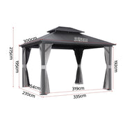 Instahut Gazebo 3x3.65m Canopy Outdoor Steel Frame Patio Tent Curtains Marquee Grey GAZB-IR-ALU-RF-3X3-ABCD