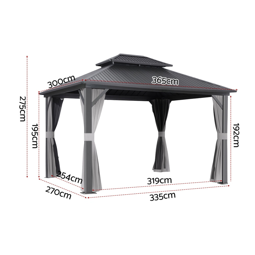 Instahut Gazebo 3x3.65m Canopy Outdoor Steel Frame Patio Tent Curtains Marquee Grey GAZB-IR-ALU-RF-3X3-ABCD