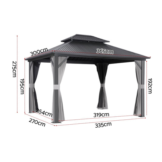 Instahut Gazebo 3x3.65m Canopy Outdoor Steel Frame Patio Tent Curtains Marquee Grey GAZB-IR-ALU-RF-3X3-ABCD