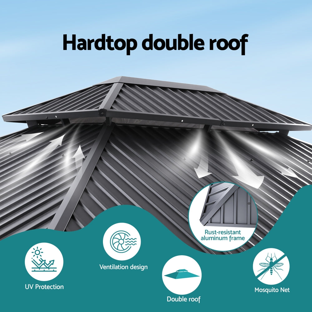 Instahut Gazebo 3x3.65m Canopy Outdoor Steel Frame Patio Tent Curtains Marquee Grey GAZB-IR-ALU-RF-3X3-ABCD