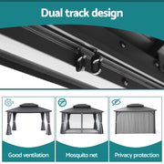Instahut Gazebo 3x3.65m Canopy Outdoor Steel Frame Patio Tent Curtains Marquee Grey GAZB-IR-ALU-RF-3X3-ABCD