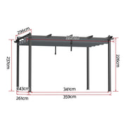 Instahut Gazebo Outdoor Garden Pergola Aluminium Frame Adjustable Canopy 3x4m Grey GAZB-IR-PGL-ALU-3X4-GY