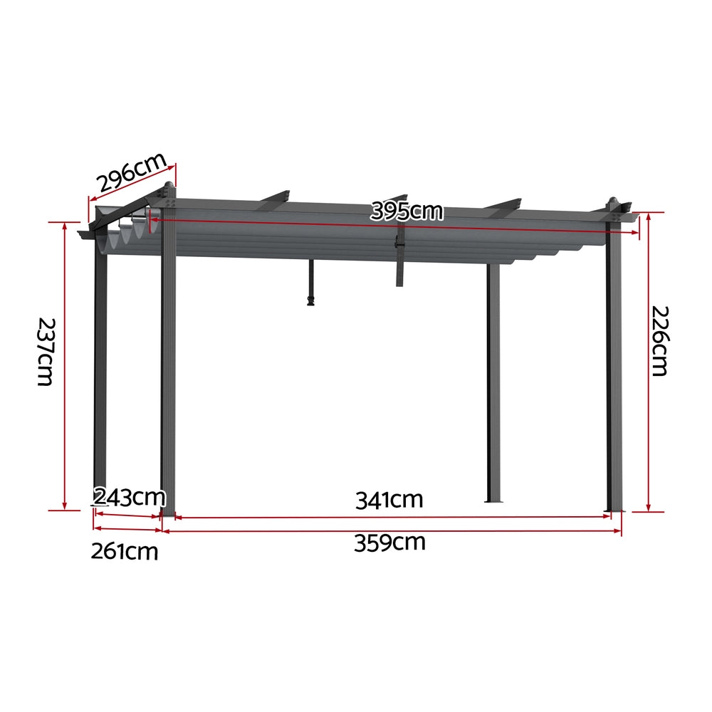 Instahut Gazebo Outdoor Garden Pergola Aluminium Frame Adjustable Canopy 3x4m Grey GAZB-IR-PGL-ALU-3X4-GY