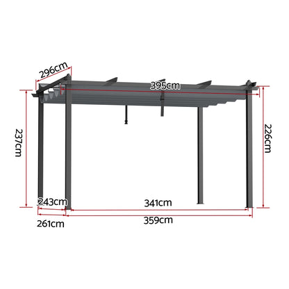 Instahut Gazebo Outdoor Garden Pergola Aluminium Frame Adjustable Canopy 3x4m Grey GAZB-IR-PGL-ALU-3X4-GY