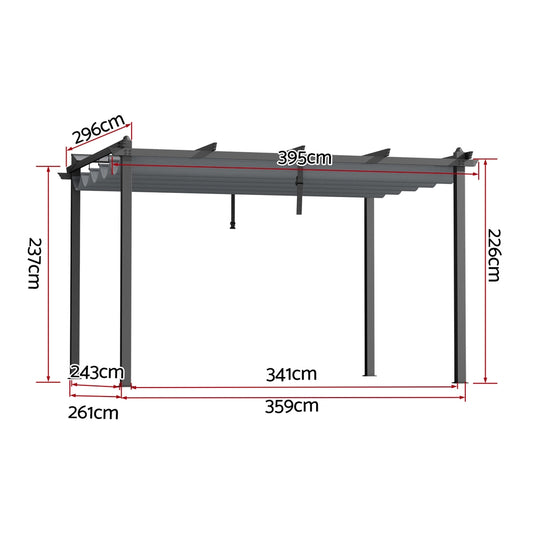 Instahut Gazebo Outdoor Garden Pergola Aluminium Frame Adjustable Canopy 3x4m Grey GAZB-IR-PGL-ALU-3X4-GY