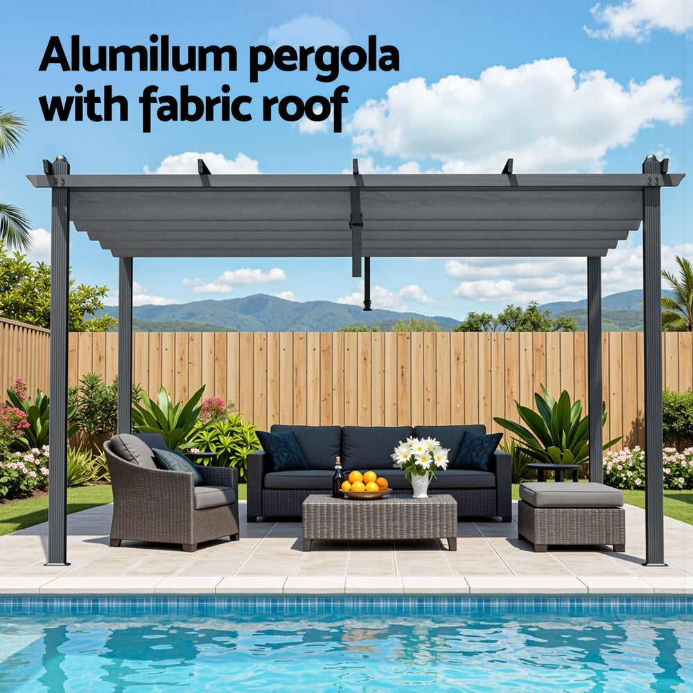 Instahut Gazebo Outdoor Garden Pergola Aluminium Frame Adjustable Canopy 3x4m Grey GAZB-IR-PGL-ALU-3X4-GY