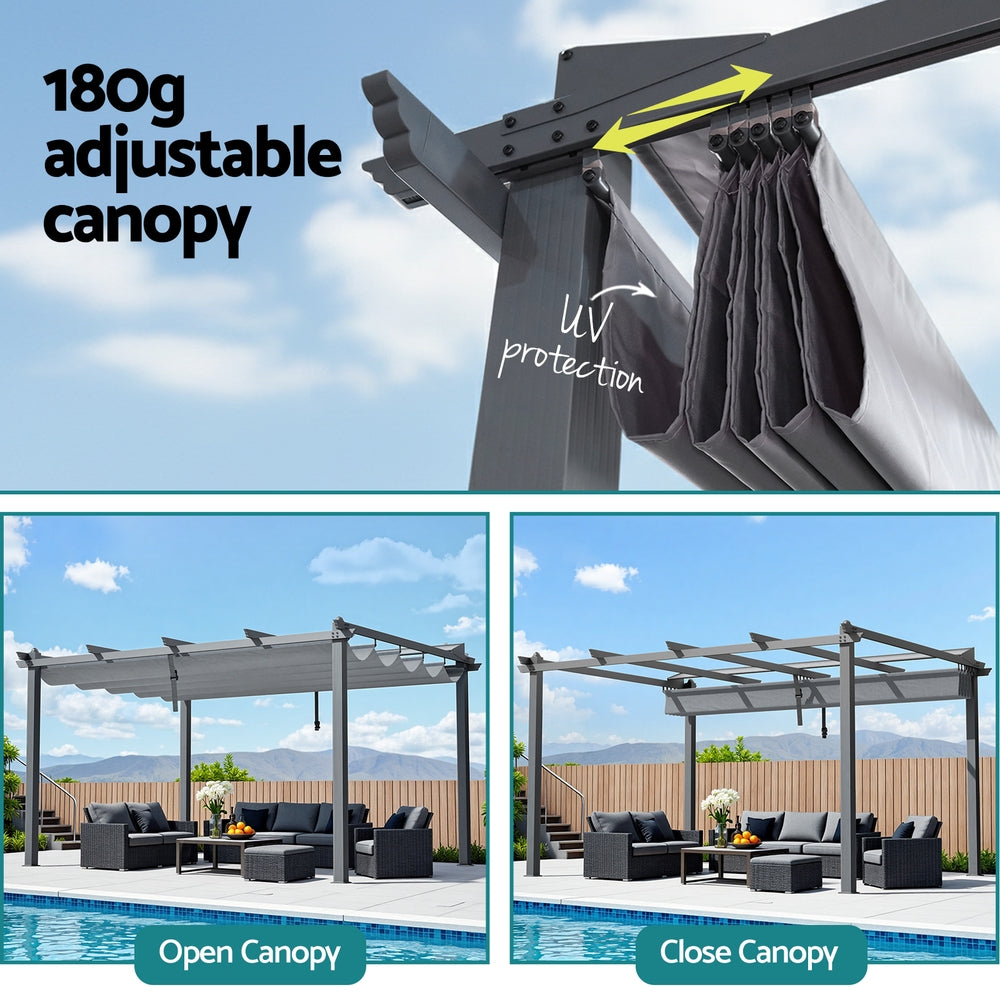Instahut Gazebo Outdoor Garden Pergola Aluminium Frame Adjustable Canopy 3x4m Grey GAZB-IR-PGL-ALU-3X4-GY