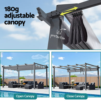 Instahut Gazebo Outdoor Garden Pergola Aluminium Frame Adjustable Canopy 3x4m Grey GAZB-IR-PGL-ALU-3X4-GY