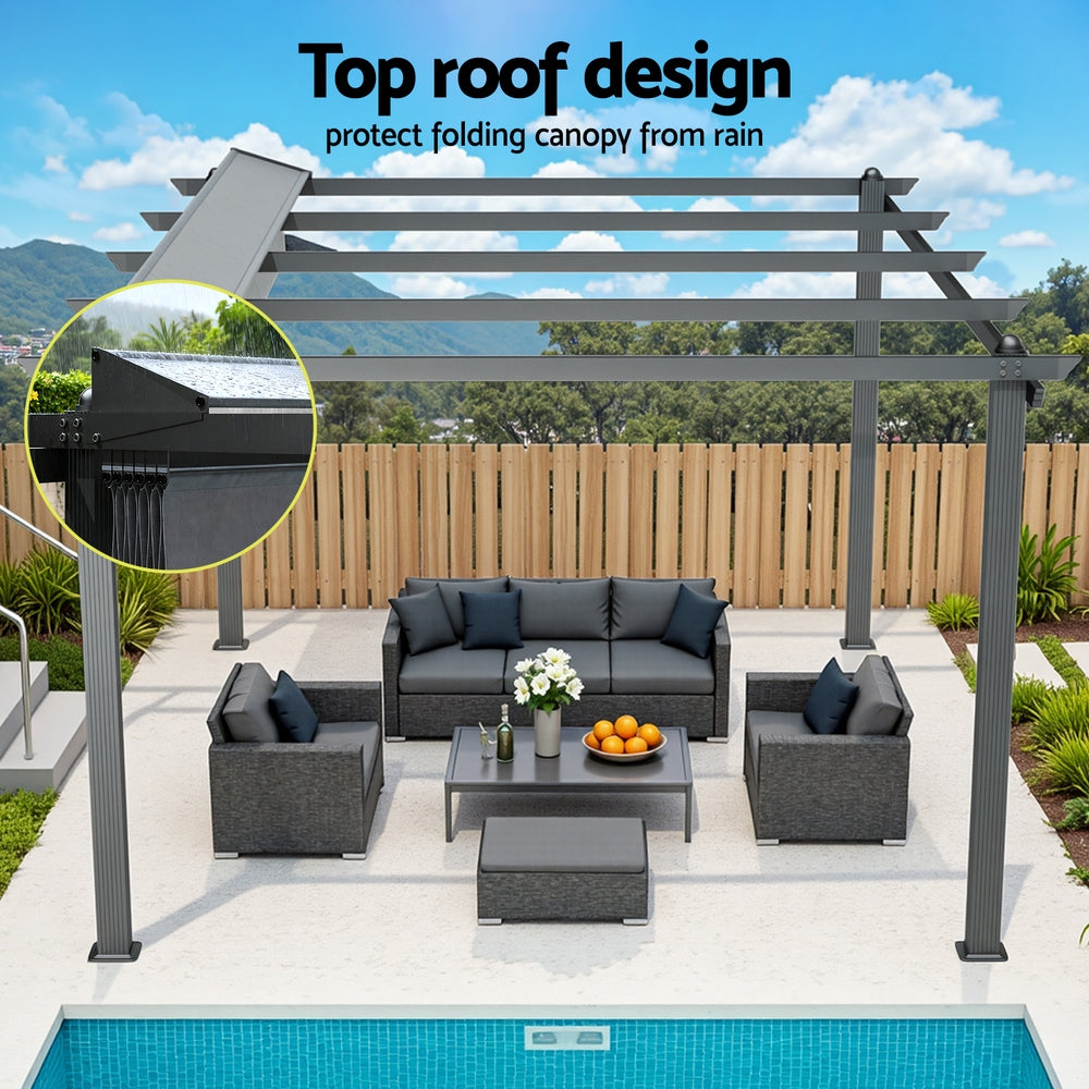 Instahut Gazebo Outdoor Garden Pergola Aluminium Frame Adjustable Canopy 3x4m Grey GAZB-IR-PGL-ALU-3X4-GY