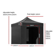 Instahut Gazebo Pop Up Marquee 3x3m Folding Tent Wedding Gazebos 500D Black GAZEBO-C-3X3-DX-BLACK