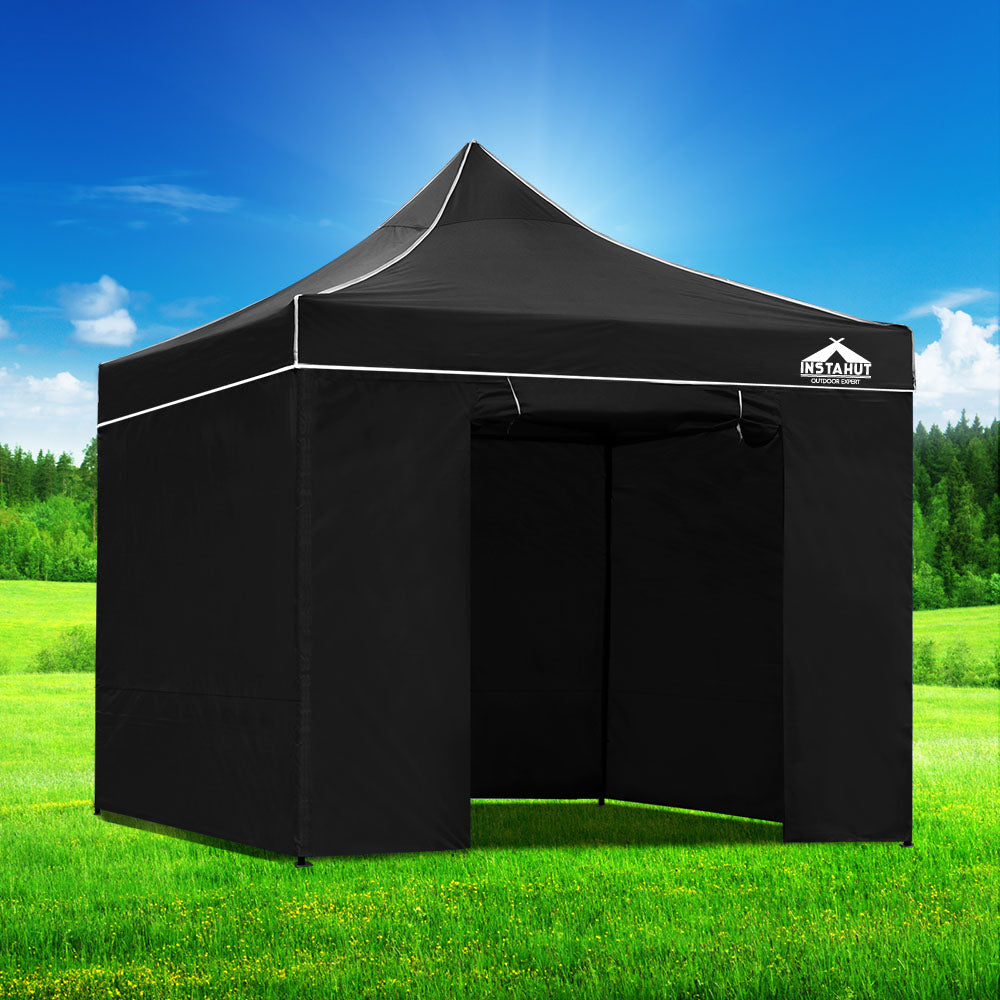 Instahut Gazebo Pop Up Marquee 3x3m Folding Tent Wedding Gazebos 500D Black GAZEBO-C-3X3-DX-BLACK