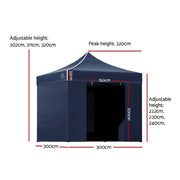Instahut Gazebo Pop Up Marquee 3x3 Folding Tent Gazebos Camping 500D Oxford Navy GAZEBO-C-3X3-DX-NAVY
