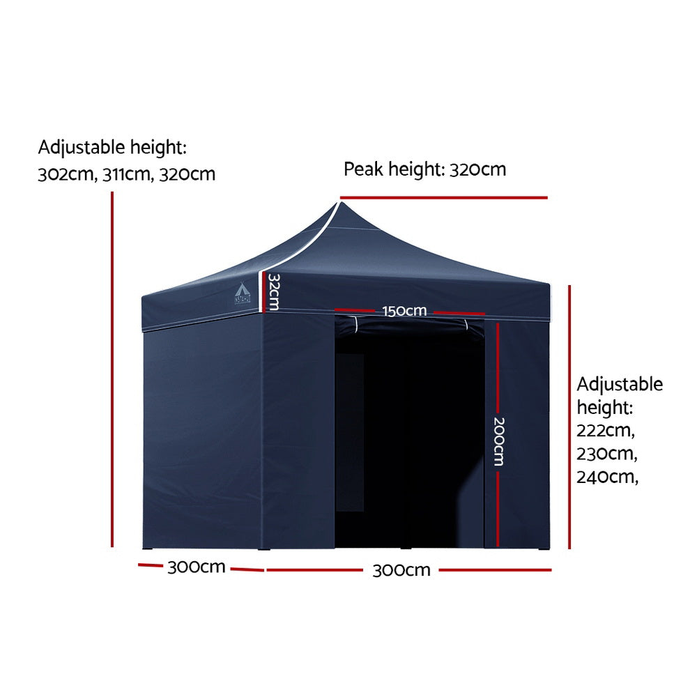 Instahut Gazebo Pop Up Marquee 3x3 Folding Tent Gazebos Camping 500D Oxford Navy GAZEBO-C-3X3-DX-NAVY