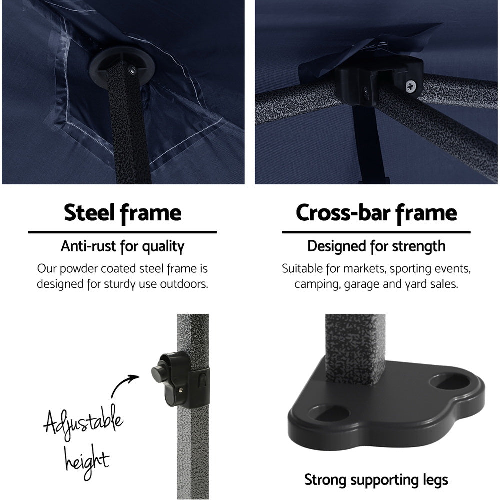Instahut Gazebo Pop Up Marquee 3x3 Folding Tent Gazebos Camping 500D Oxford Navy GAZEBO-C-3X3-DX-NAVY
