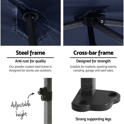 Instahut Gazebo Pop Up Marquee 3x3 Folding Tent Gazebos Camping 500D Oxford Navy GAZEBO-C-3X3-DX-NAVY
