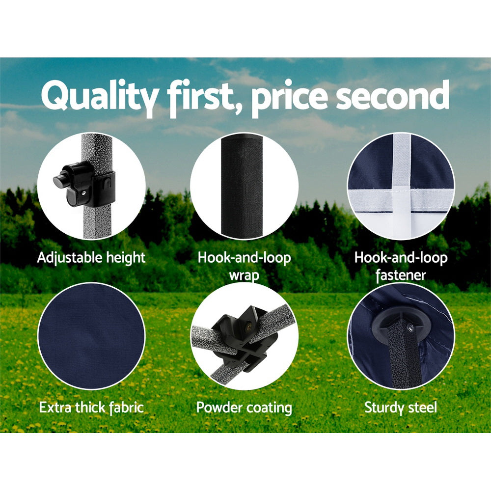 Instahut Gazebo Pop Up Marquee 3x3 Folding Tent Gazebos Camping 500D Oxford Navy GAZEBO-C-3X3-DX-NAVY
