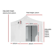 Instahut Gazebo Pop Up Marquee 3x3 Folding Tent Wedding Gazebos 500D White GAZEBO-C-3X3-DX-WHITE