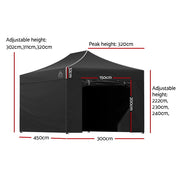 Instahut Gazebo Pop Up Marquee 3x4.5 Folding Tent Wedding Gazebos 500D Black GAZEBO-C-3X45-DX-BLACK