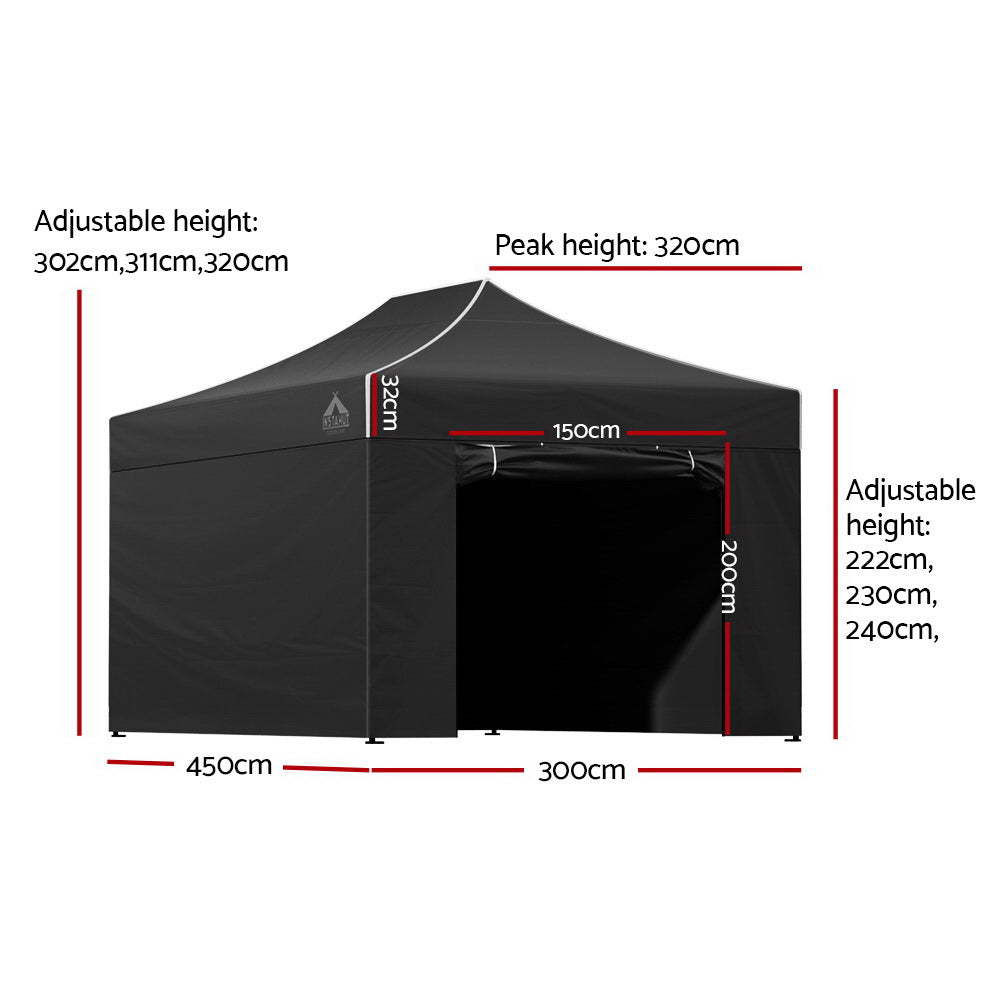 Instahut Gazebo Pop Up Marquee 3x4.5 Folding Tent Wedding Gazebos 500D Black GAZEBO-C-3X45-DX-BLACK