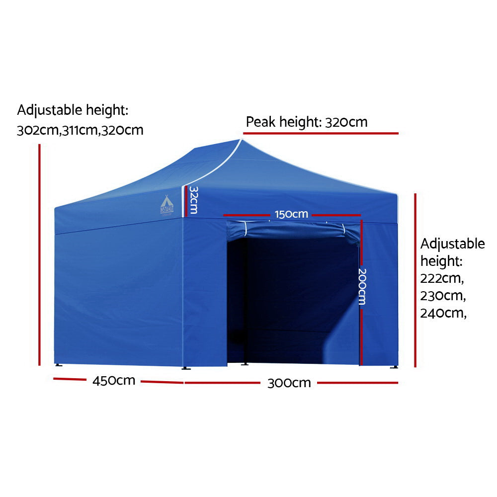 Instahut Gazebo 3x4.5 Pop Up Marquee Folding Tent Wedding Gazebos Camping Outdoor Shade Canopy Blue GAZEBO-C-3X45-DX-BLUE