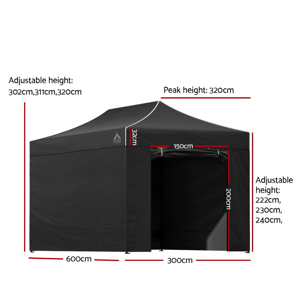 Instahut Gazebo 3x6 Pop Up Marquee Folding Tent Wedding Gazebos Camping Outdoor Shade Canopy Black GAZEBO-C-3X6-DX-BLACK