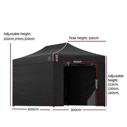 Instahut Gazebo 3x6 Pop Up Marquee Folding Tent Wedding Gazebos Camping Outdoor Shade Canopy Black GAZEBO-C-3X6-DX-BLACK