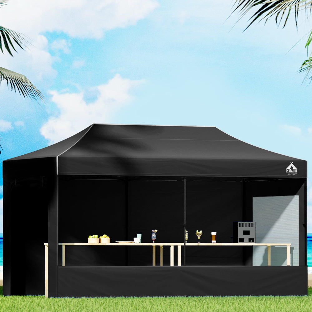 Instahut Gazebo 3x6 Pop Up Marquee Folding Tent Wedding Gazebos Camping Outdoor Shade Canopy Black GAZEBO-C-3X6-DX-BLACK