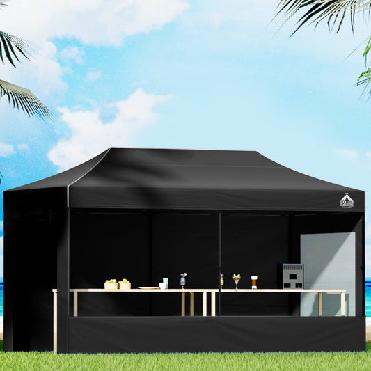 Instahut Gazebo 3x6 Pop Up Marquee Folding Tent Wedding Gazebos Camping Outdoor Shade Canopy Black GAZEBO-C-3X6-DX-BLACK