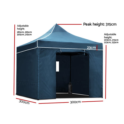 Instahut Gazebo 3x3 Pop Up Marquee Folding Wedding Tent Gazebos Camping Outdoor Shade Canopy Navy GAZEBO-H-C-3X3-DX-NA